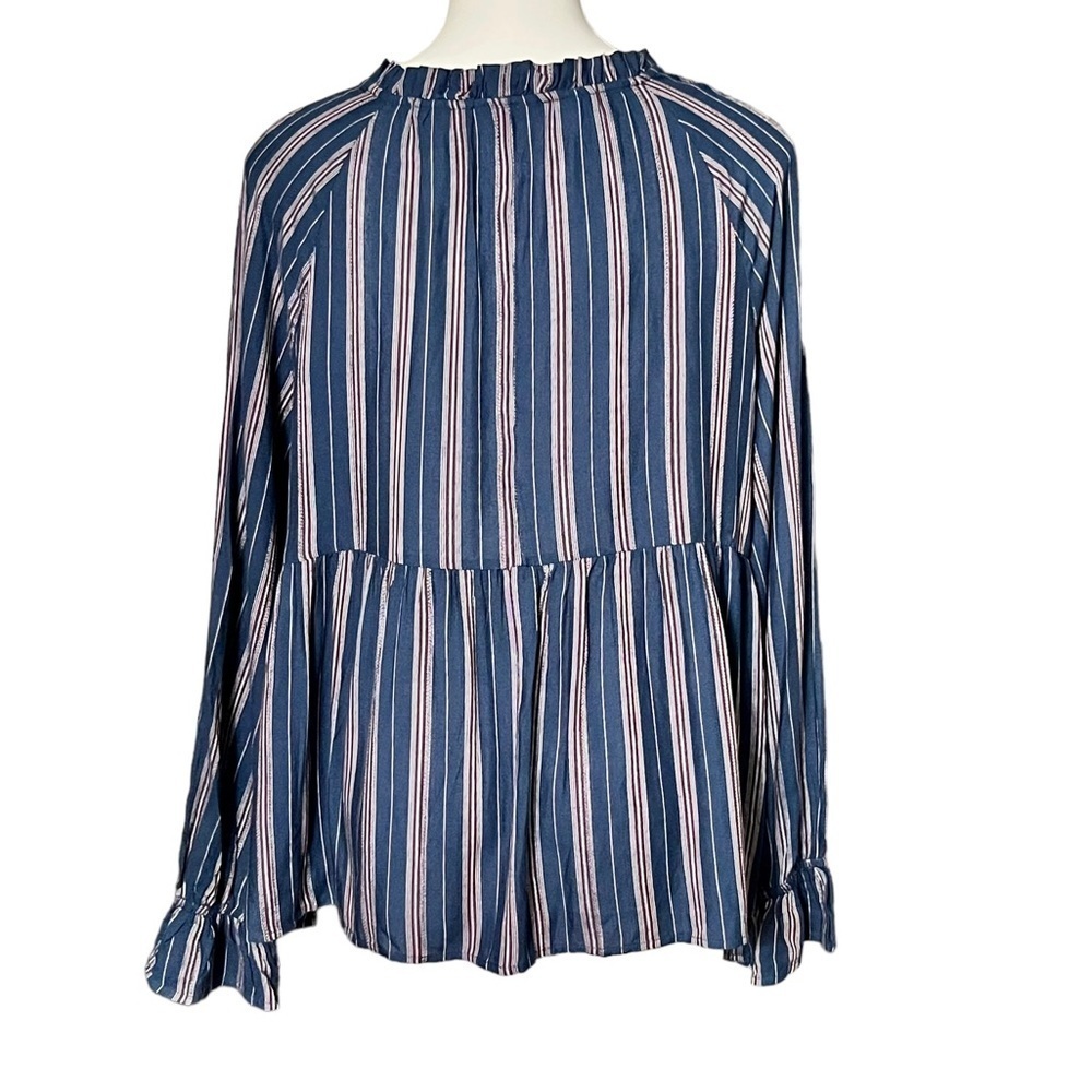 Wonderly Striped Babydoll Blouse Size X Large Navy - Picture 3 of 4
